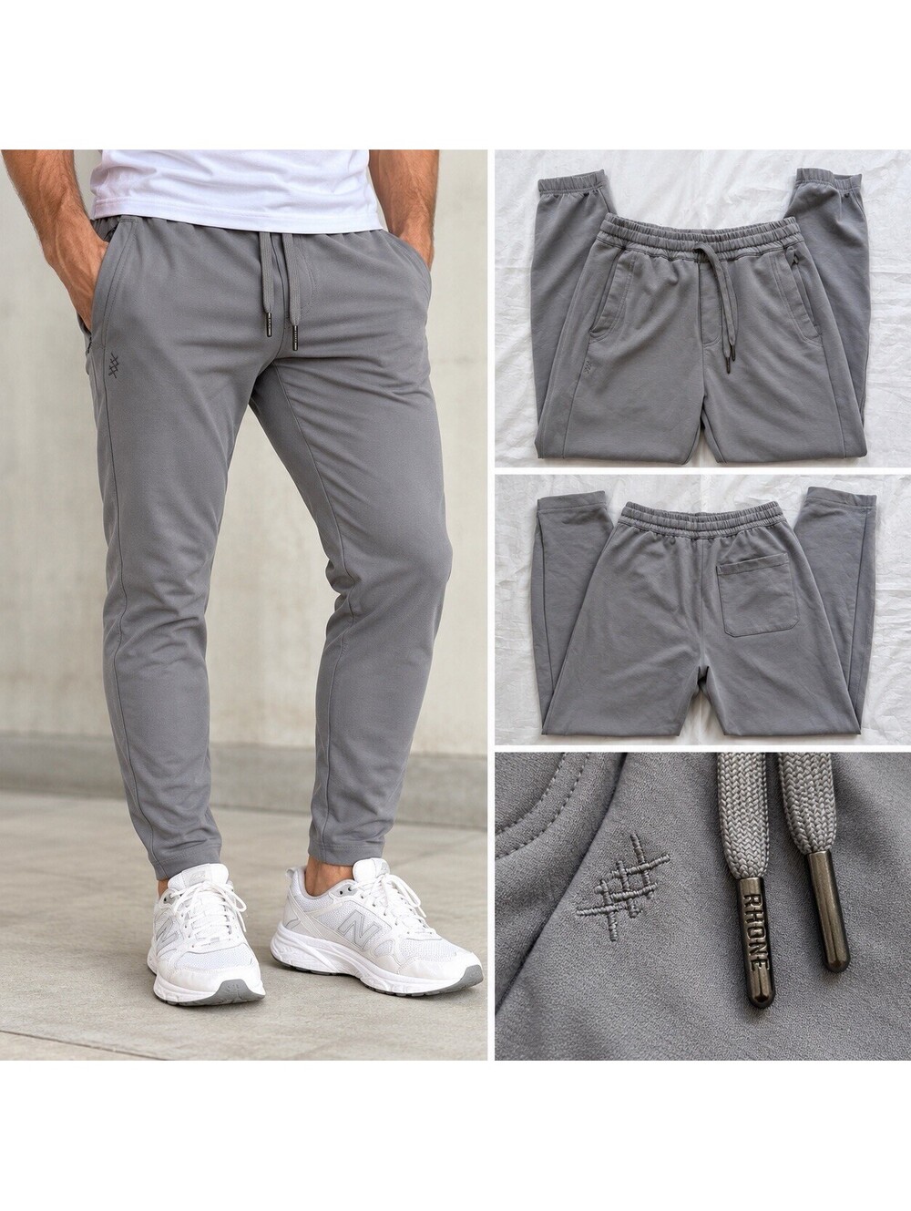 Rhone Spar Jogger Pants Men’s Small Gray Performance Stretch Tapered Zip Pocket